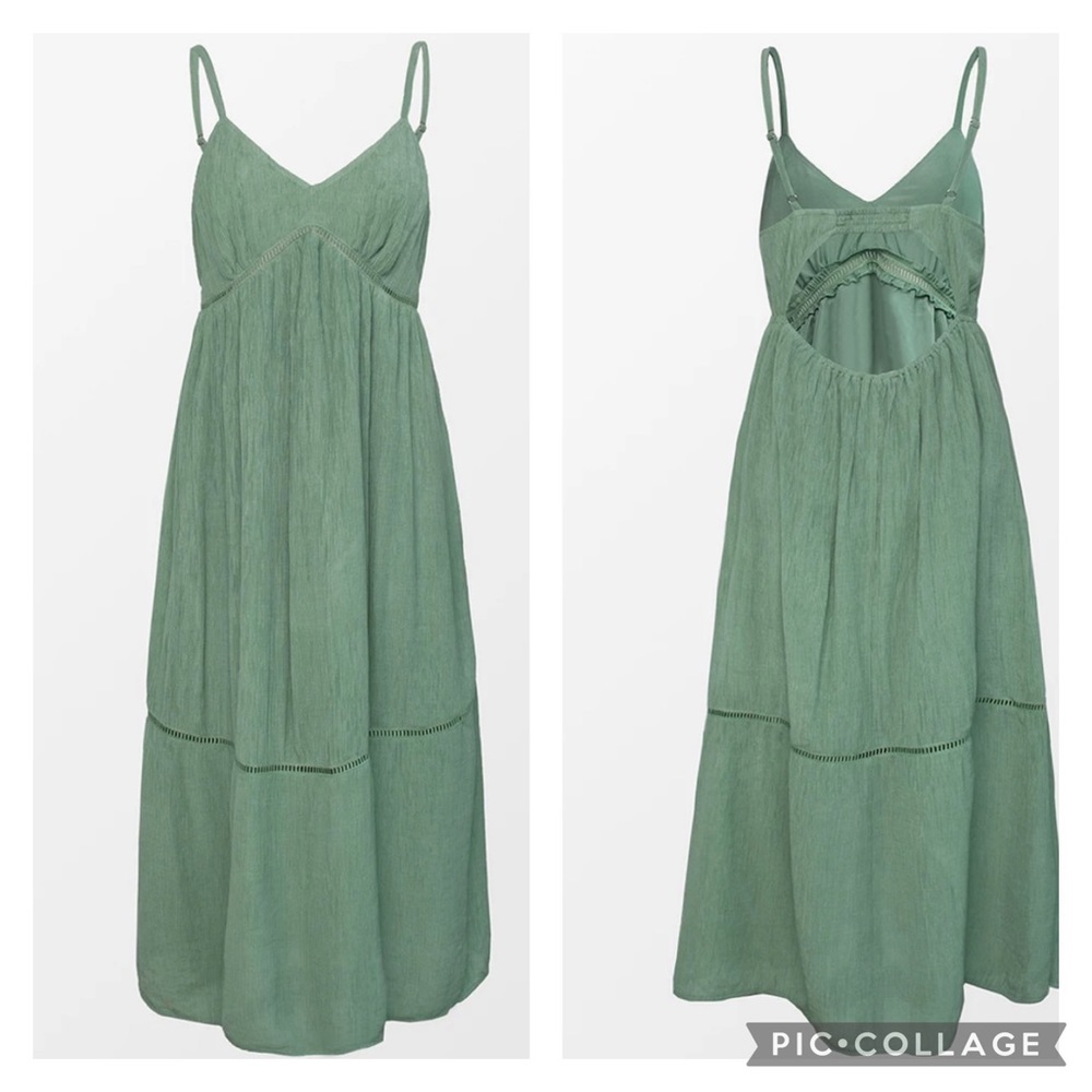 Sage green V-neck cut out dress